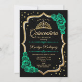 Invitation Emerald Green Gold Black Elegant Quinceanera (Devant)