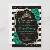 Invitation Emerald Green Gold Black Elegant Quinceanera (Devant)