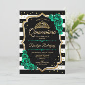 Invitation Emerald Green Gold Black Elegant Quinceanera (Debout devant)