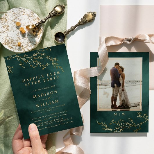Invitation Emerald Green & Gold Botanical Elegant Elopement