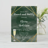 Invitation Emerald Green & Gold Brunch géométrique et Bubbly (Debout devant)