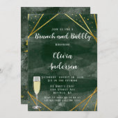 Invitation Emerald Green & Gold Brunch géométrique et Bubbly (Devant / Derrière)