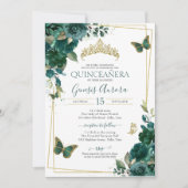Invitation Emerald Green & Gold Butterfly Floral Quinceanera (Devant)