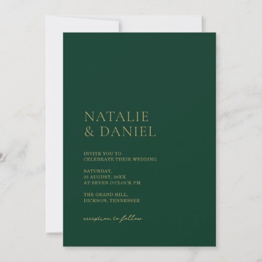 Invitation Emerald Green & Gold Chic Mariage (Devant)