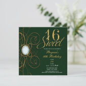 Invitation Emerald Green & Gold Diamond Sweet 16 Anniversaire (Debout devant)
