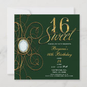 Invitation Emerald Green & Gold Diamond Sweet 16 Anniversaire (Devant)