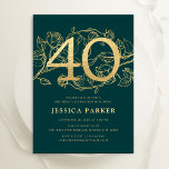Invitation Emerald Green Gold Elegant 40e anniversaire<br><div class="desc">Elégante invitation de fête d'or vert émeraude 40e anniversaire. Design féminin moderne et personnalisable avec des accents botaniques rose et de l'or de parties scintillant faux. Carte invitation florale simple parfaite pour une célébration anniversaire élégante. Personnalisez avec vos propres détails. Invitations Zazzle imprimées ou téléchargement instantané modèle imprimable numérique.</div>