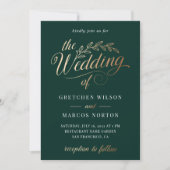 Invitation Emerald Green Gold Elegant Mariage de calligraphie (Devant)