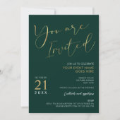 Invitation Emerald Green & Gold Elegant Script Company Event (Devant)