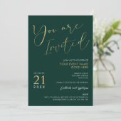 Invitation Emerald Green & Gold Elegant Script Company Event (Debout devant)
