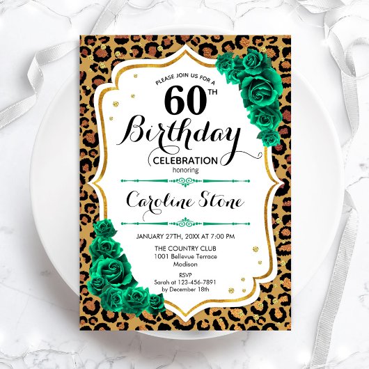 Invitation Emerald Green Gold Empreinte de léopard 60e annive