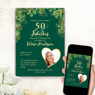 Invitation Emerald Green & Gold Eucalyptus 50e anniversaire