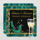 Invitation Emerald Green Gold Fabelle Heels Anniversaire fête (Devant / Derrière)