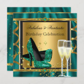 Invitation Emerald Green Gold Fabelle Heels Anniversaire Part (Devant / Derrière)