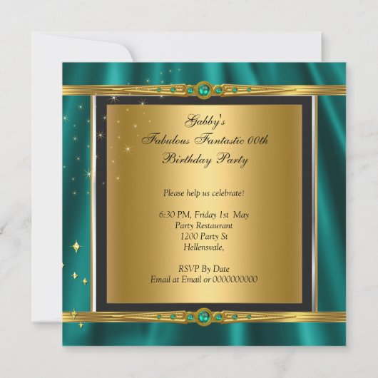 Invitation Emerald Green Gold Fabelle Heels Anniversaire Part (Dos)