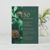 Invitation Emerald Green Gold Floral 50th Anniversary Photo (Debout devant)