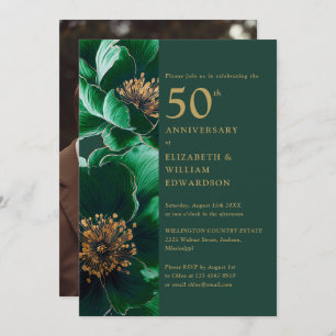 Invitation Emerald Green Gold Floral 50th Anniversary Photo