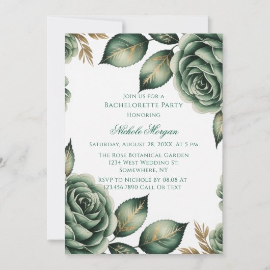 Invitation Emerald Green & Gold Floral Bachelorette Party (Devant)