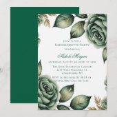 Invitation Emerald Green & Gold Floral Bachelorette Party (Devant / Derrière)