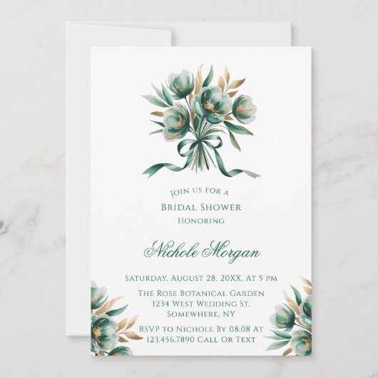 Invitation Emerald Green & Gold Floral Bridal Shower (Devant)
