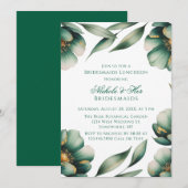 Invitation Emerald Green & Gold Floral Bridesmaids Luncheon (Devant / Derrière)