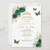 Invitation Emerald Green & Gold Floral Butterfly Quinceañera (Devant)