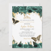 Invitation Emerald Green Gold Floral Butterfly SWEET 16 (Devant)
