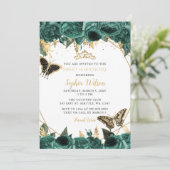 Invitation Emerald Green Gold Floral Butterfly SWEET 16 (Debout devant)
