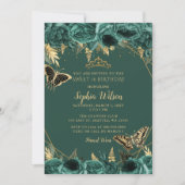 Invitation Emerald Green Gold Floral Butterfly Sweet 16 (Devant)