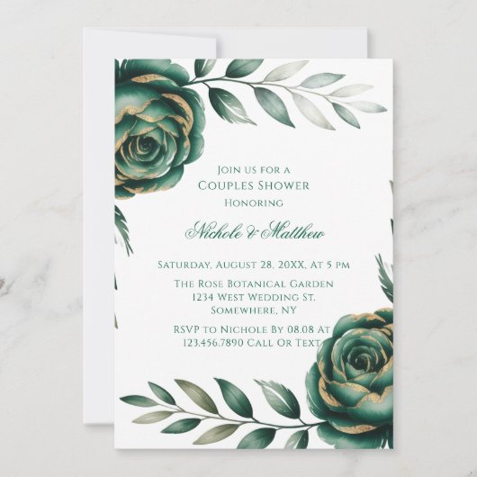 Invitation Emerald Green & Gold Floral Couples Shower (Devant)
