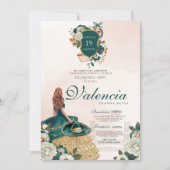 Invitation Emerald Green Gold Floral Crest Charra Quinceanera (Devant)