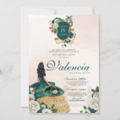 Invitation Emerald Green Gold Floral Crest Charro Quinceanera (Devant)