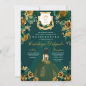 Invitation Emerald Green & Gold Floral Elegant Quinceañera (Devant)