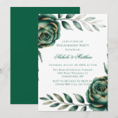 Invitation Emerald Green & Gold Floral Engagement Party (Devant / Derrière)