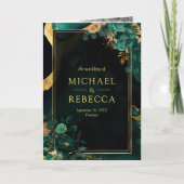 Invitation Emerald Green Gold Floral Marble QR Code Wedding (Devant)