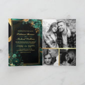 Invitation Emerald Green Gold Floral Marble QR Code Wedding (Intérieur)