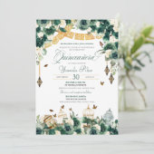 Invitation Emerald Green Gold Floral Papillons Quinceanera  (Debout devant)