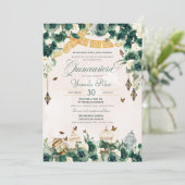 Invitation Emerald Green Gold Floral Papillons Quinceanera (Debout devant)