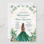 Invitation Emerald Green Gold Floral Photo Quinceanera (Devant)