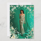 Invitation Emerald Green Gold Floral Photo Quinceanera (Dos)