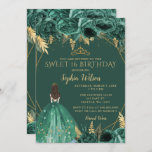 Invitation Emerald Green Gold Floral Princess Sweet 16<br><div class="desc">Élégant Emerald Green Or Floral Princess Sweet 16 Invitation</div>