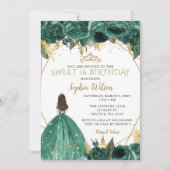 Invitation Emerald Green Gold Floral Princess SWEET 16 (Devant)