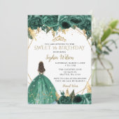 Invitation Emerald Green Gold Floral Princess SWEET 16 (Debout devant)