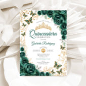 Invitation Emerald Green Gold Floral Quinceanera