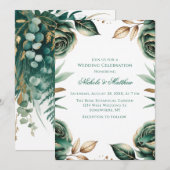 Invitation Emerald Green & Gold Floral Wedding Celebration (Devant / Derrière)