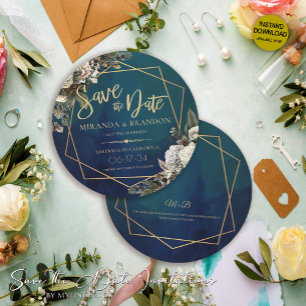 Invitation Emerald Green Gold Floral Wedding Enregistrer la d