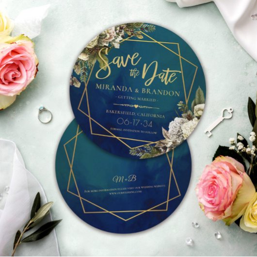 Invitation Emerald Green Gold Floral Wedding Enregistrer la d