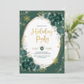 Invitation Emerald Green Gold Floral Winter Holiday Party (Debout devant)