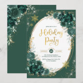 Invitation Emerald Green Gold Floral Winter Holiday Party (Devant / Derrière)
