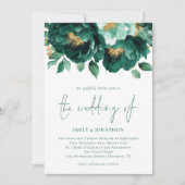 Invitation Emerald Green Gold Flowers Photo QR Code Mariage (Devant)